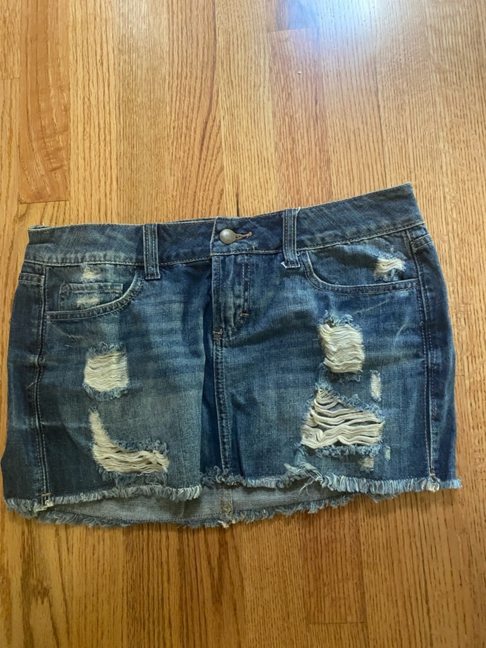 2.1 Denim Distressed Blue Jean Mini Skirt